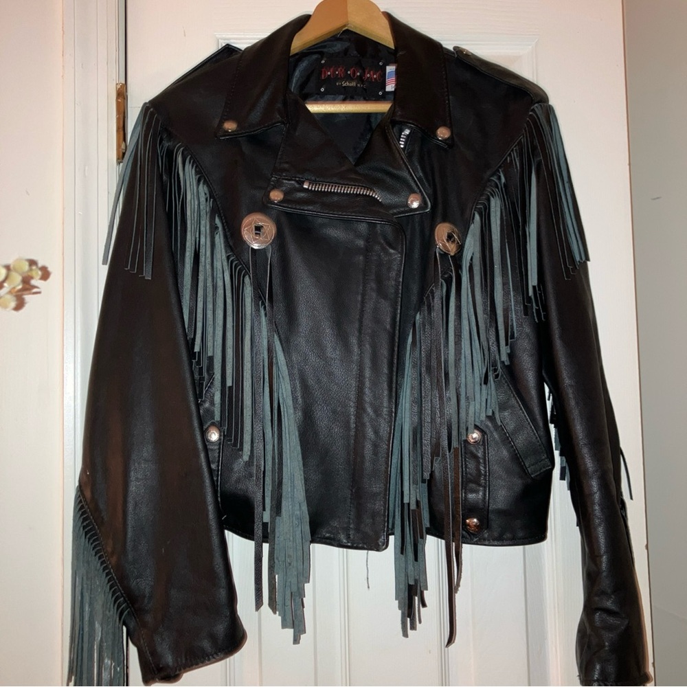 Vintage Schott Dur-O-Jac Black Leather Fringe Jacket